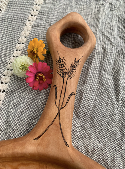 Handcrafted Maple Serving Board with Wheat Detail – One of a Kind Charcuterie Board (The Dinner Bell)