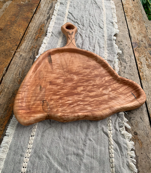 Handcrafted Maple Serving Board with Wheat Detail – One of a Kind Charcuterie Board (The Dinner Bell)