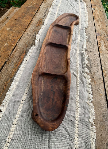 Handcrafted Walnut Serving Tray: 40" Carved Sections, Ergonomic Handle (The Gathering Tray)