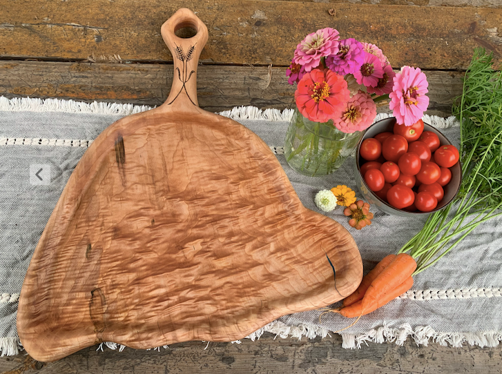 Handcrafted Maple Serving Board with Wheat Detail – One of a Kind Charcuterie Board (The Dinner Bell)